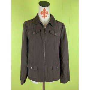 Studio Works Women Jacket 12 Brown Faux Suede/Microfibre Full Zip Lined Pockets